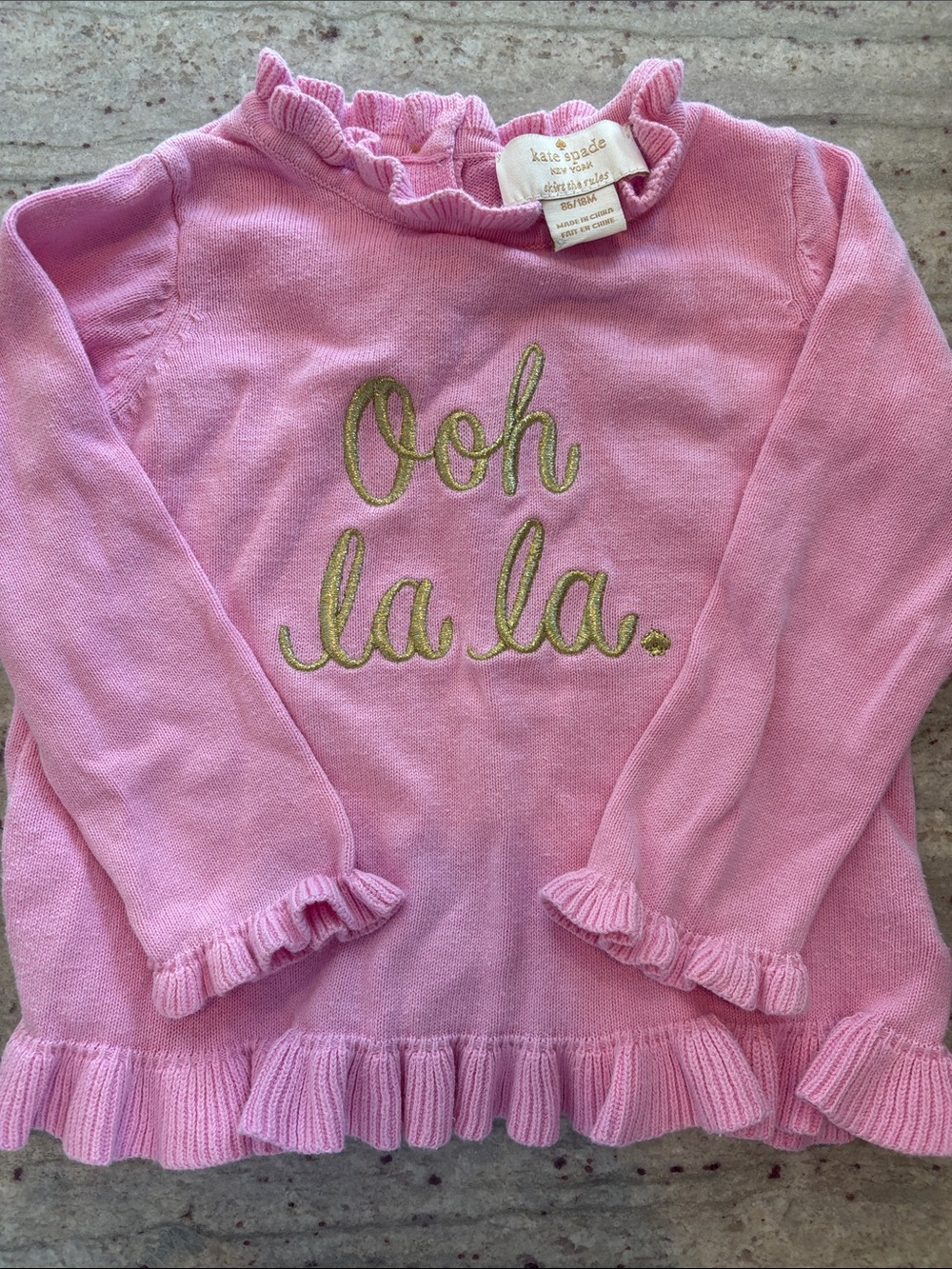 kate spade Pink Knit Ruffle "Ooh la la" Sweater